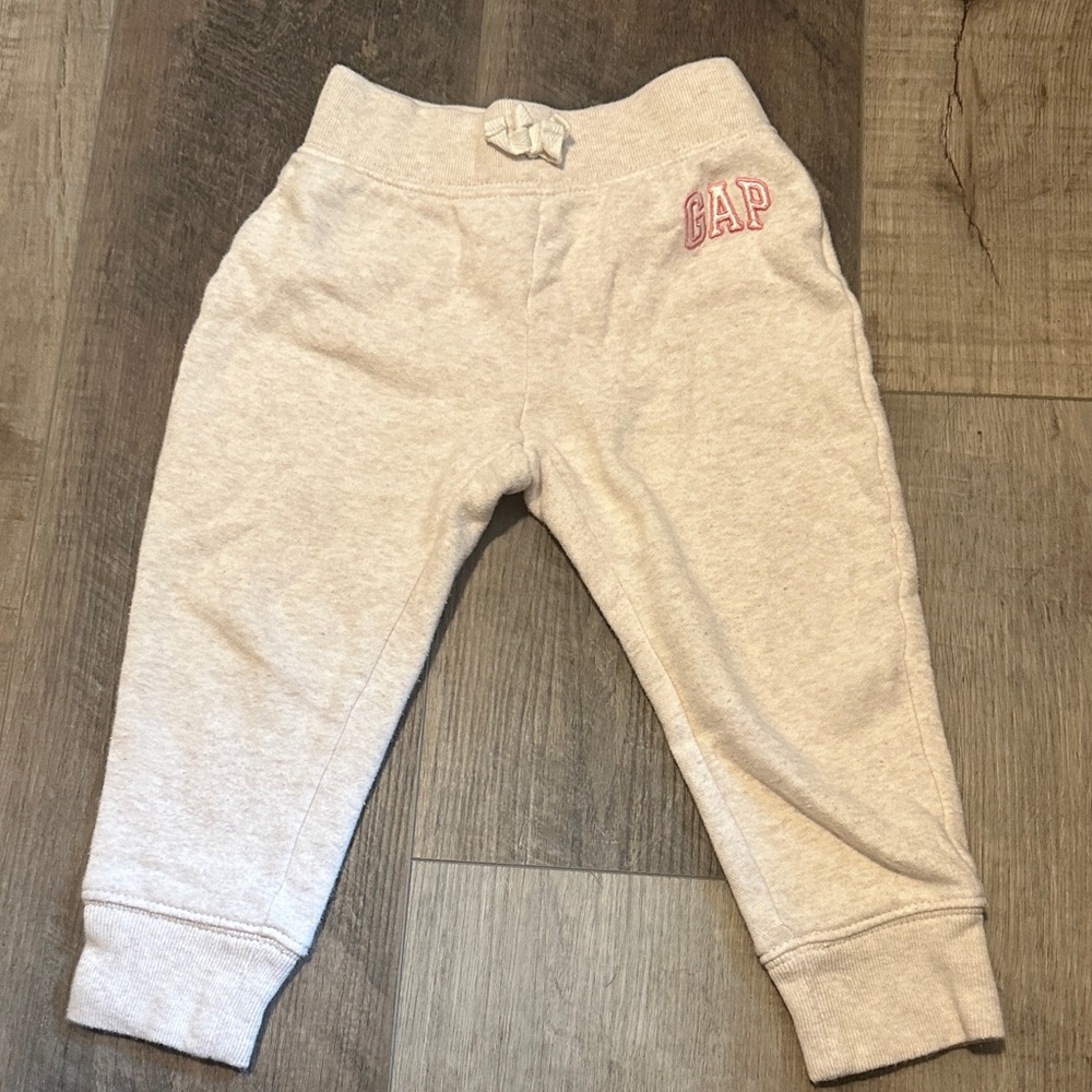 GAP Kids Light Cream Joggers with Pink Logo